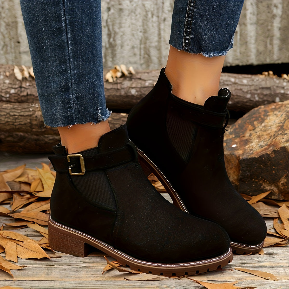 Naomi | Women's Suede Chelsea Ankle Boots Buckle Strap