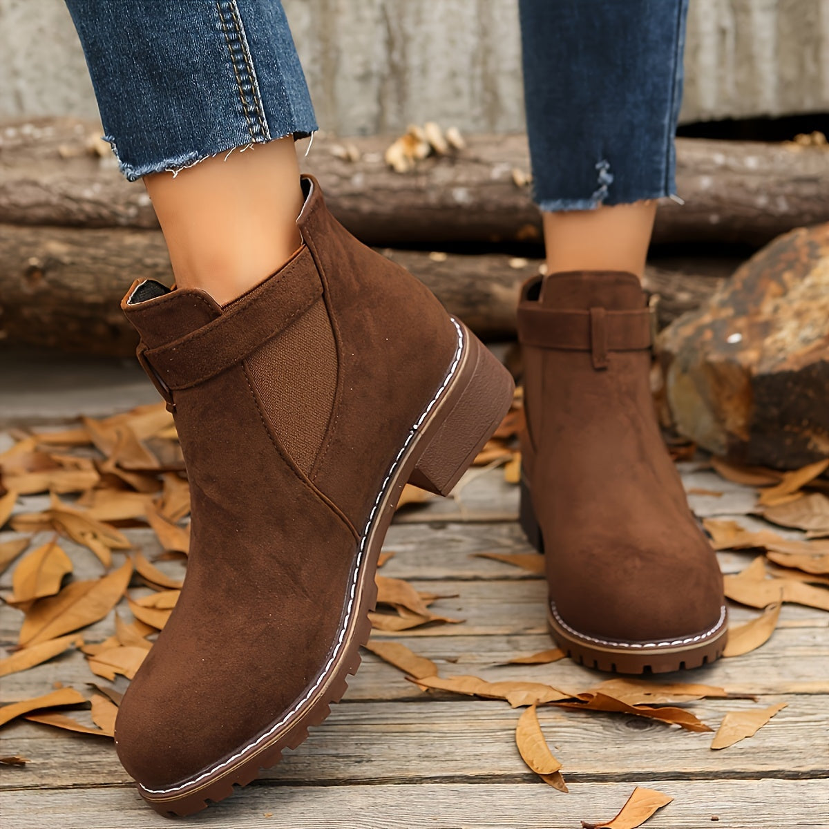 Naomi | Women's Suede Chelsea Ankle Boots Buckle Strap