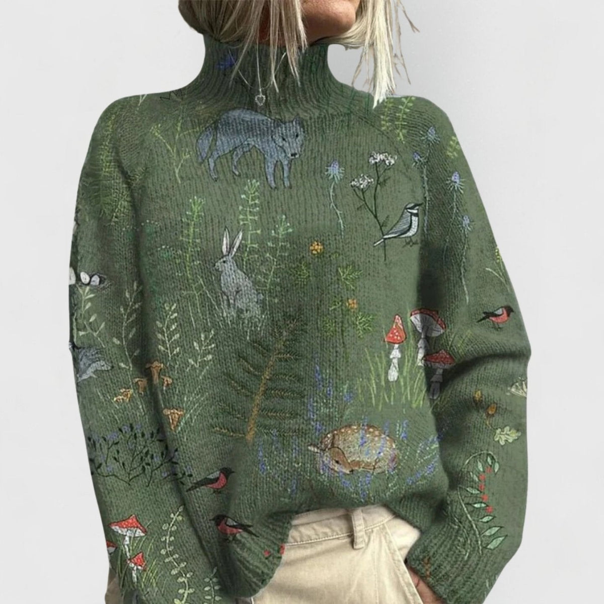 Grace | Women's Oversized Floral Turtleneck Sweater Knit