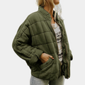Vanessa | Women's Quilted Bomber Jacket Band Collar Zip Up