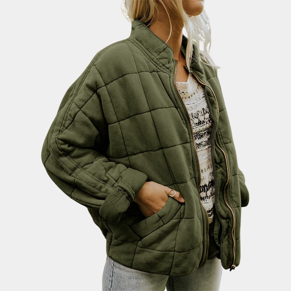 Vanessa | Women's Quilted Bomber Jacket Band Collar Zip Up