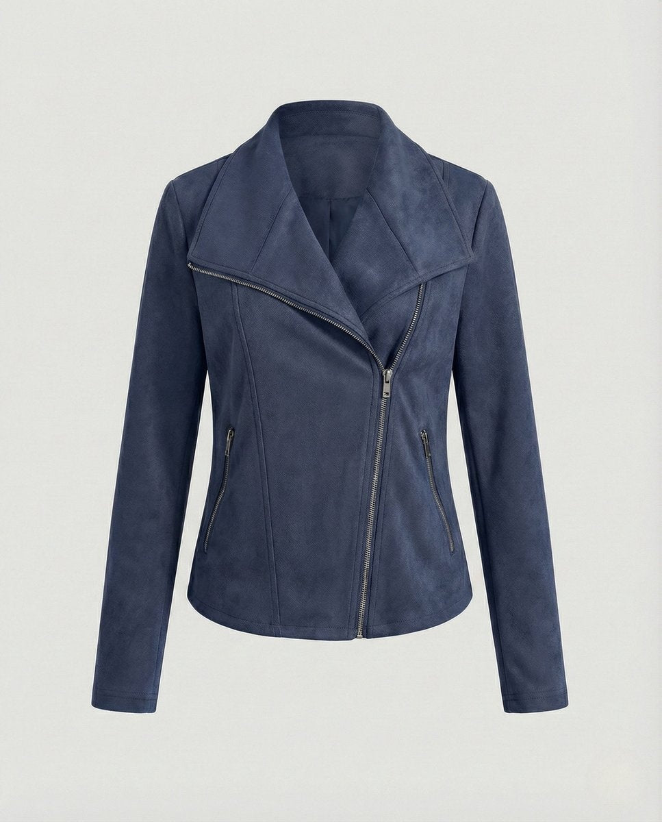 Colette | Women's Faux Suede Moto Jacket Asymmetric Closure
