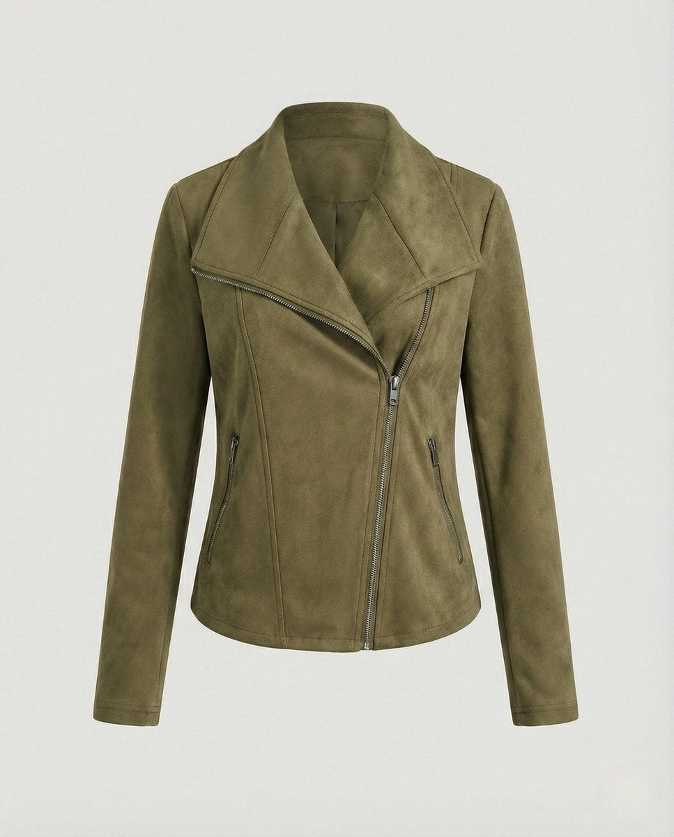 Colette | Women's Faux Suede Moto Jacket Asymmetric Closure
