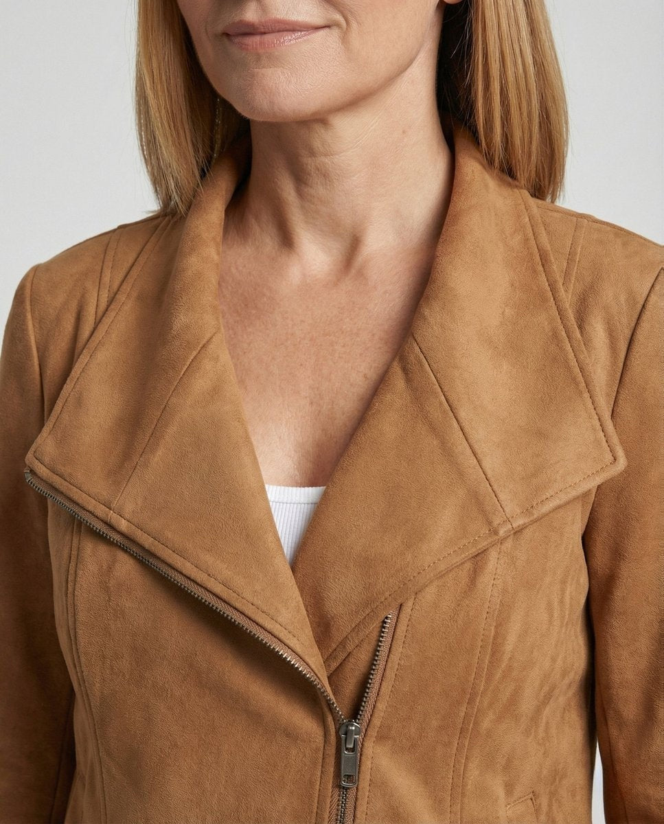 Colette | Women's Faux Suede Moto Jacket Asymmetric Closure