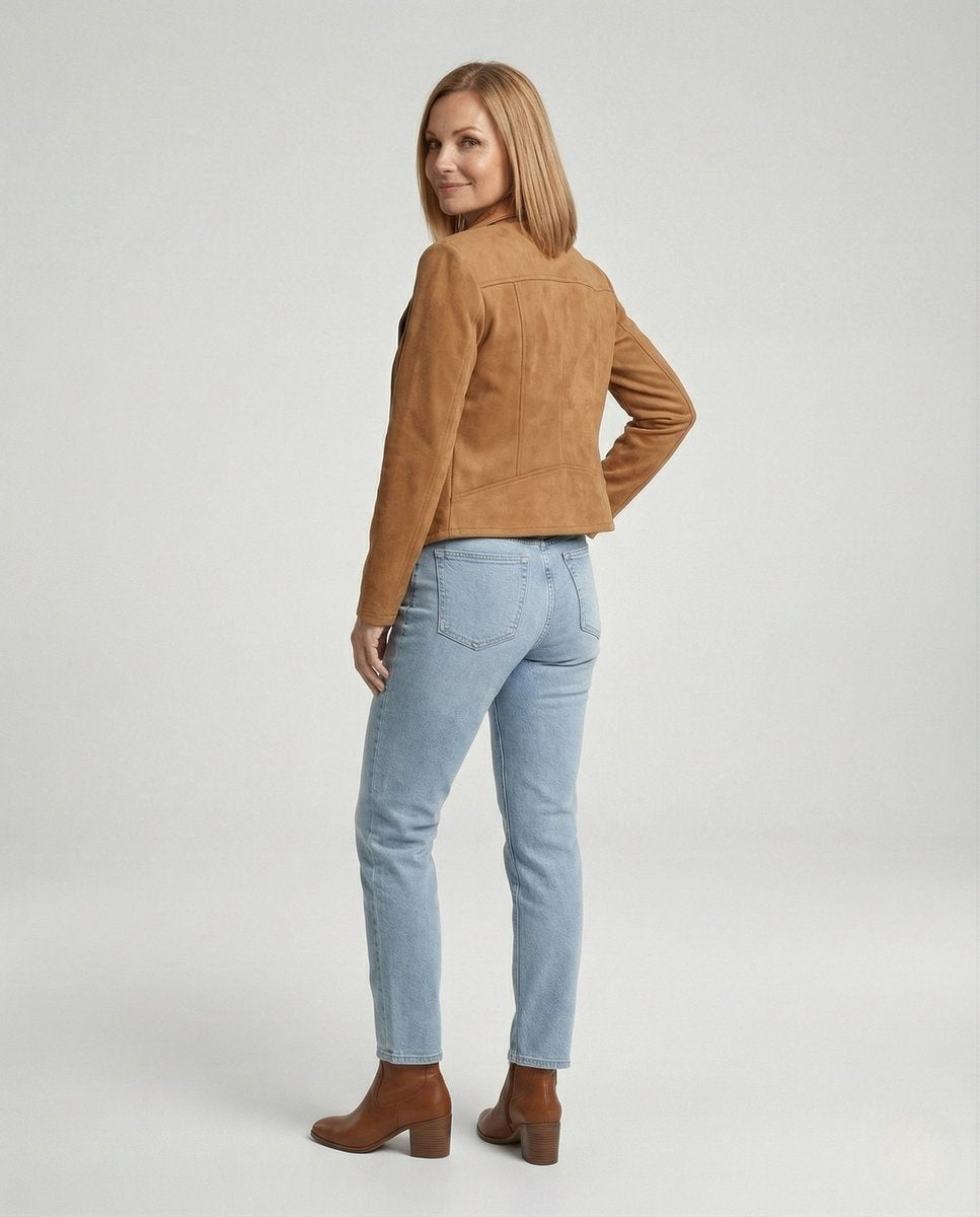 Colette | Women's Faux Suede Moto Jacket Asymmetric Closure