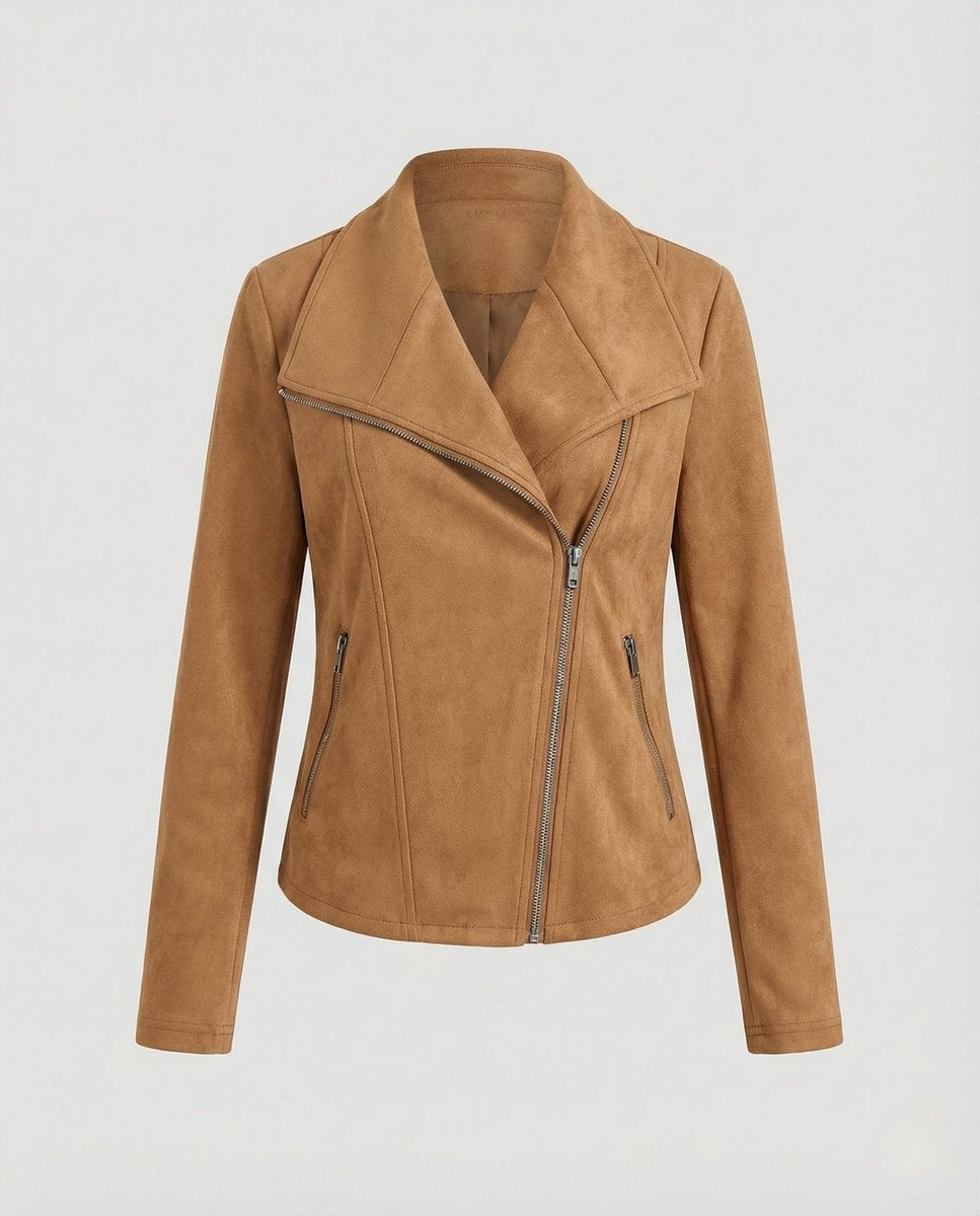 Colette | Women's Faux Suede Moto Jacket Asymmetric Closure