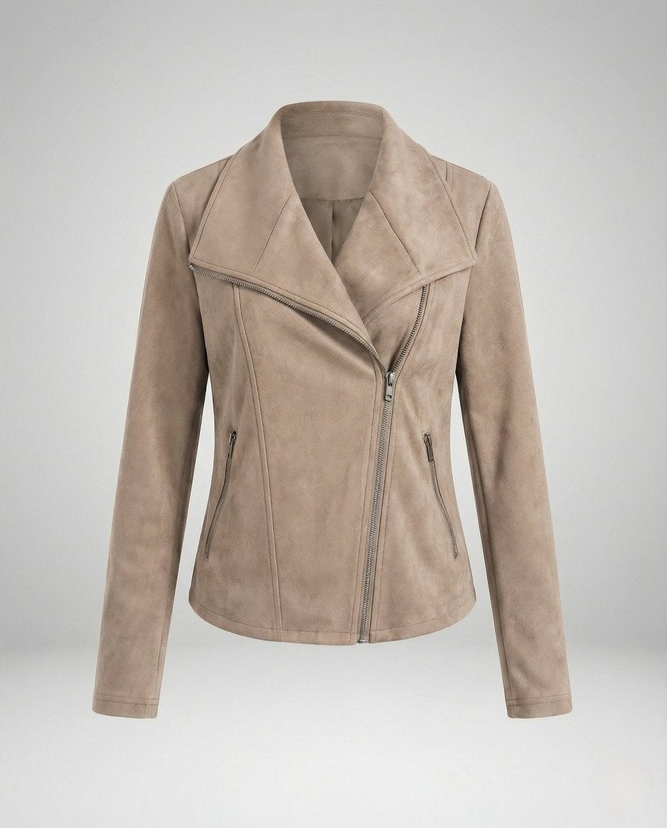 Colette | Women's Faux Suede Moto Jacket Asymmetric Closure