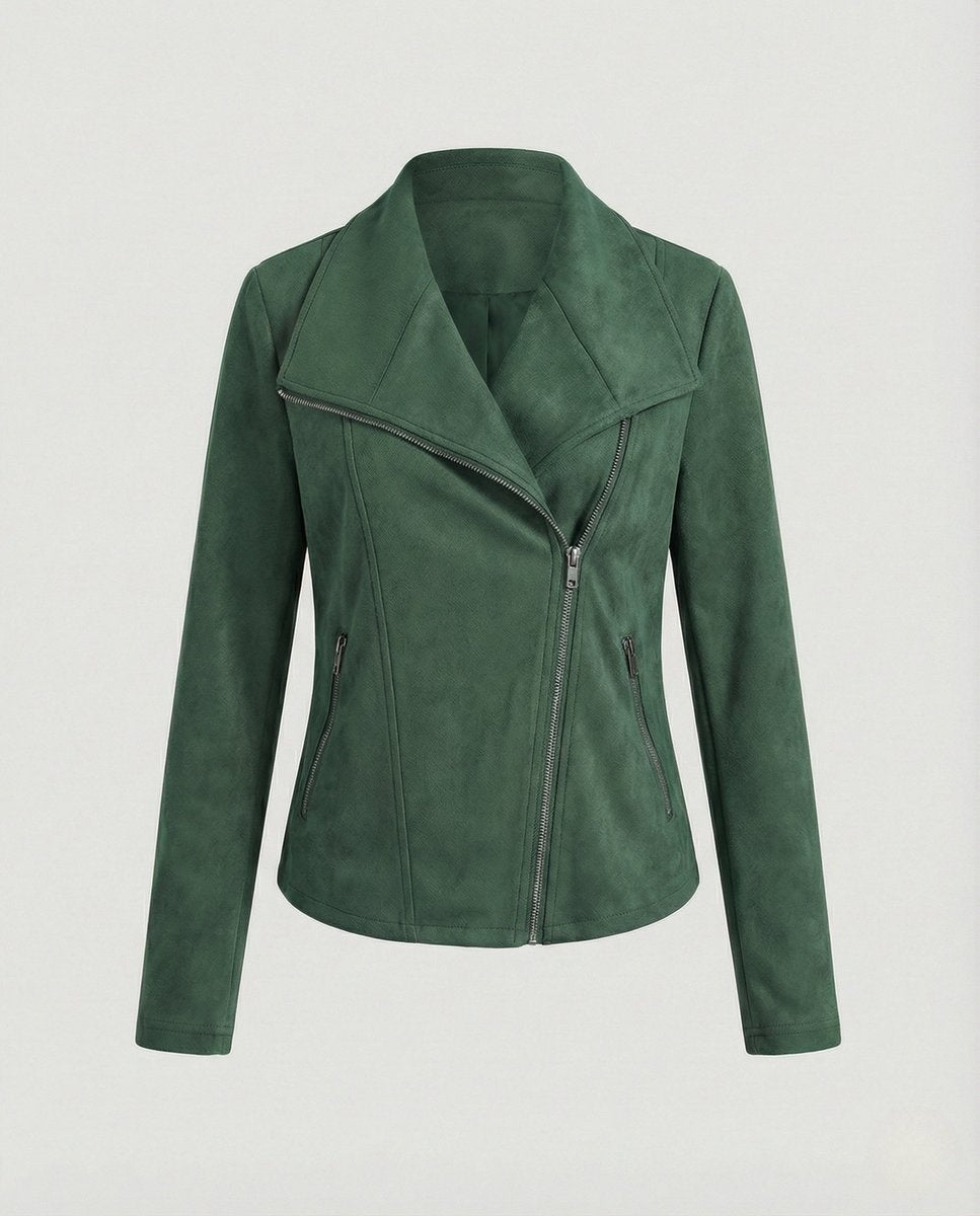 Colette | Women's Faux Suede Moto Jacket Asymmetric Closure