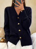 Amy | Women's Knit Cardigan Sweater Heart Buttons V Neck