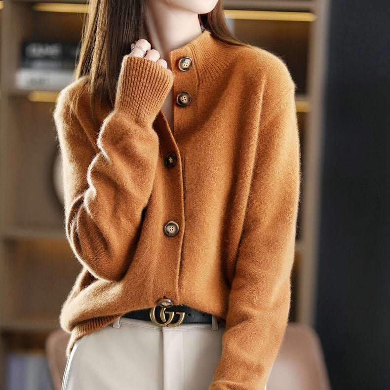 Audrey | Women's Lightweight Wool Sweater Mock Neck Buttons