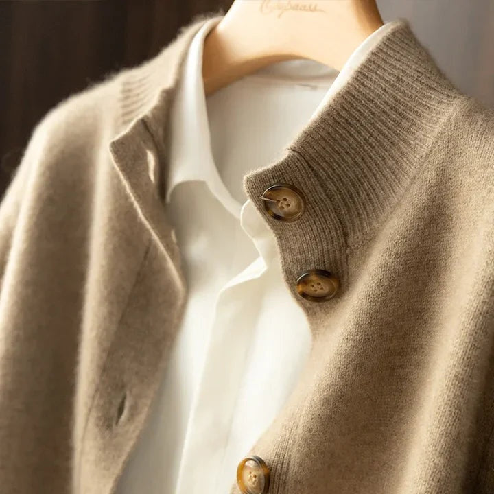Audrey | Women's Lightweight Wool Sweater Mock Neck Buttons