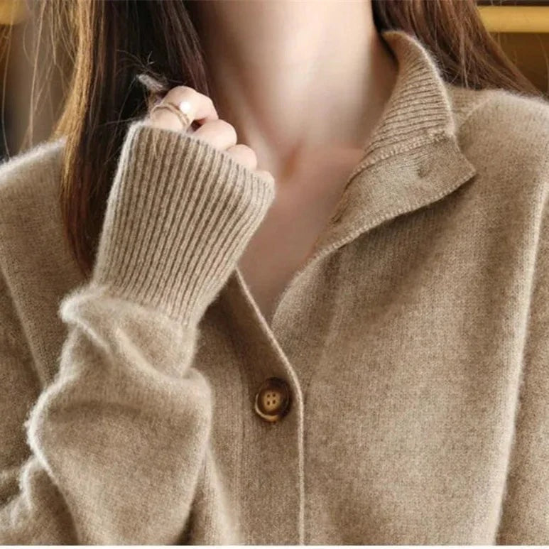 Audrey | Women's Lightweight Wool Sweater Mock Neck Buttons