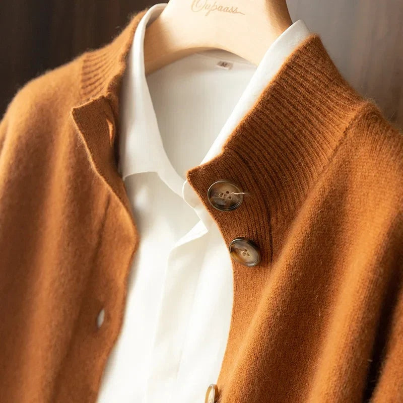 Audrey | Women's Lightweight Wool Sweater Mock Neck Buttons