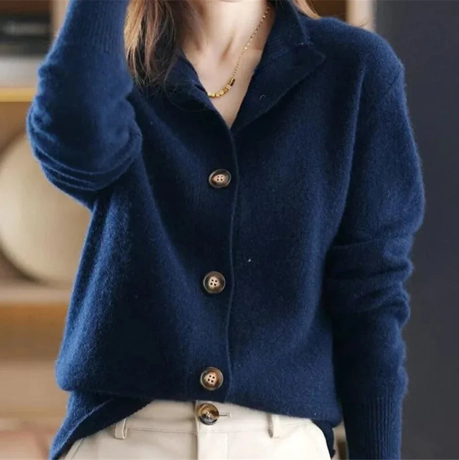 Audrey | Women's Lightweight Wool Sweater Mock Neck Buttons