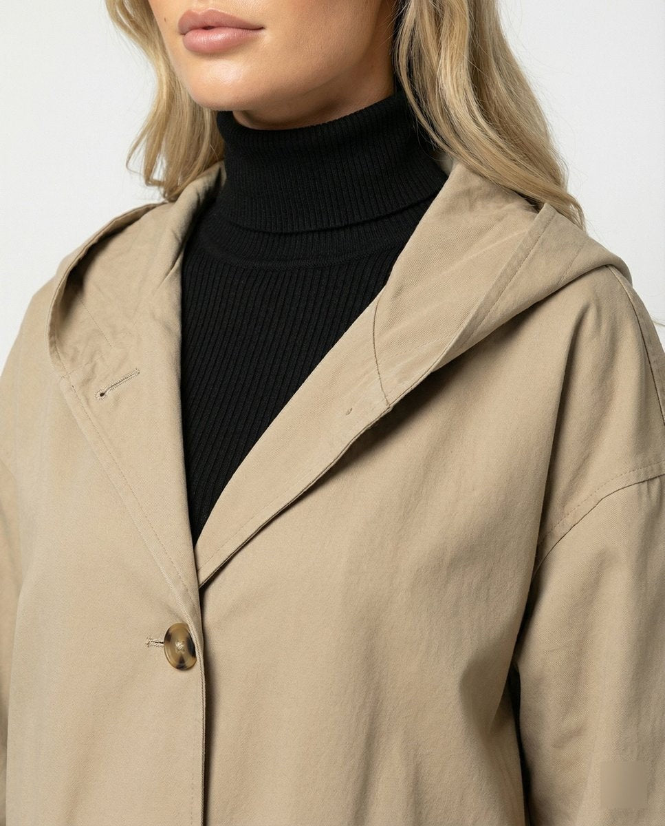 Luna | Women's Long Waterproof Trench Coat Hooded Button Up