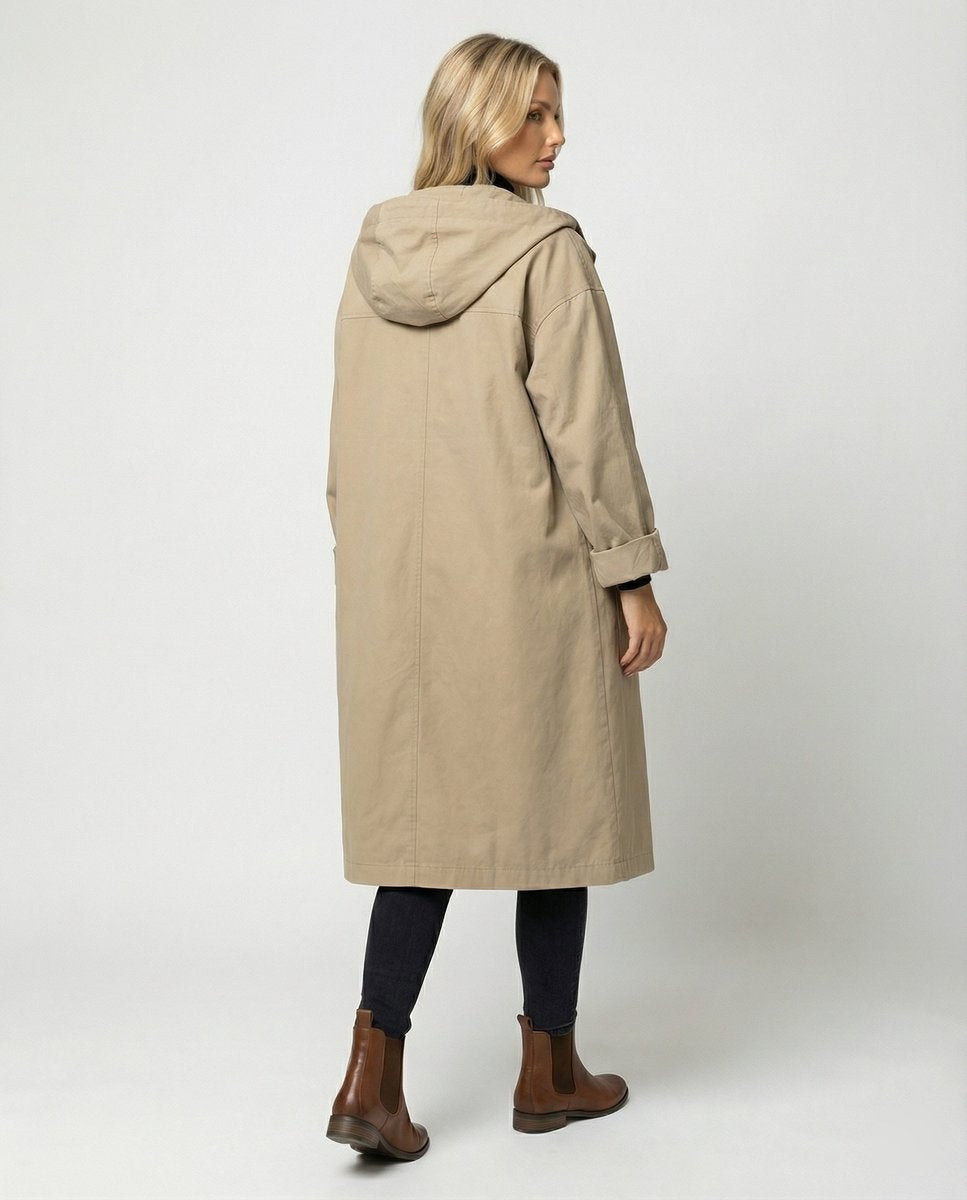 Luna | Women's Long Waterproof Trench Coat Hooded Button Up