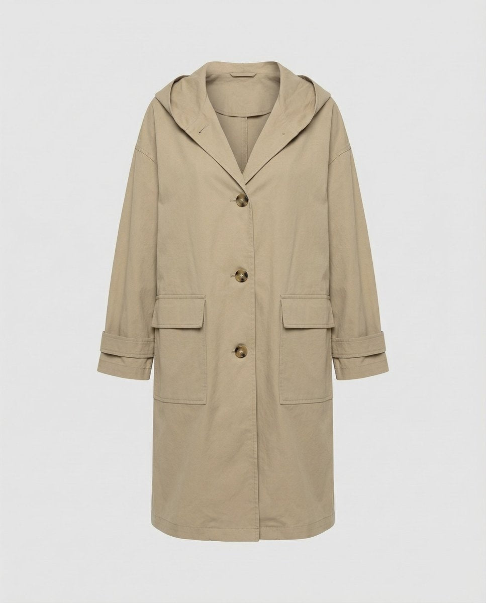 Luna | Women's Long Waterproof Trench Coat Hooded Button Up