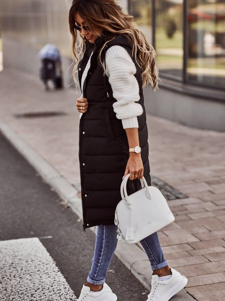 Molly | Women's Long Puffer Vest Hooded Sleeveless