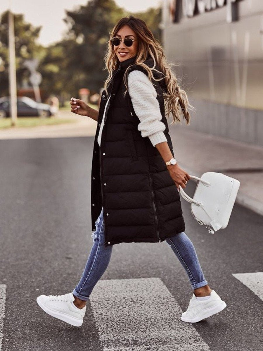 Molly | Women's Long Puffer Vest Hooded Sleeveless