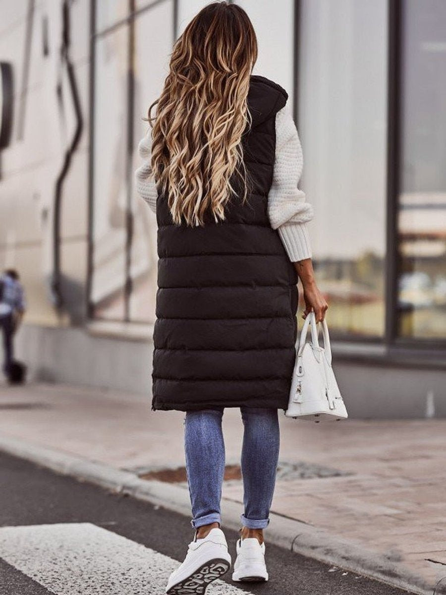 Molly | Women's Long Puffer Vest Hooded Sleeveless