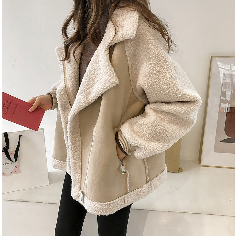 Eleanor | Women's Faux Suede Sherpa Jacket Oversized Zip Up