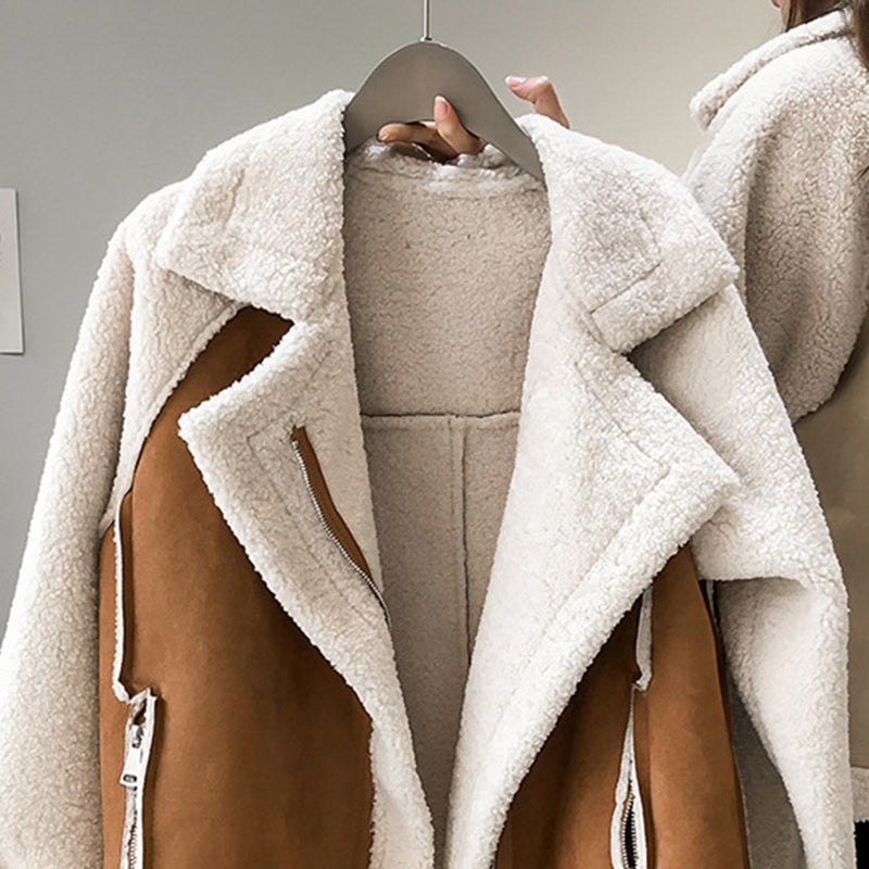 Eleanor | Women's Faux Suede Sherpa Jacket Oversized Zip Up