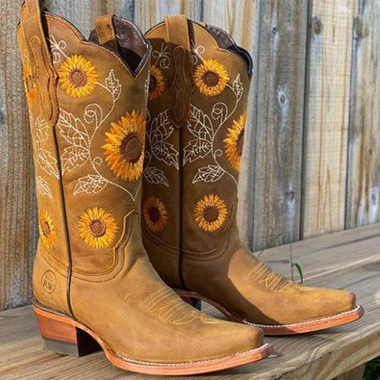 Annabelle | Women's Tall Cowboy Boots Floral Embroidered