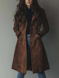 Zoey | Women's Long Suede Trench Coat Double Breasted