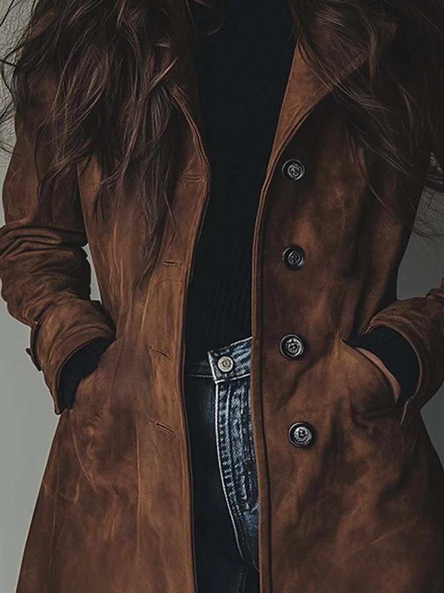 Zoey | Women's Long Suede Trench Coat Double Breasted