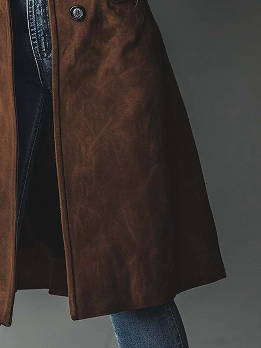 Zoey | Women's Long Suede Trench Coat Double Breasted