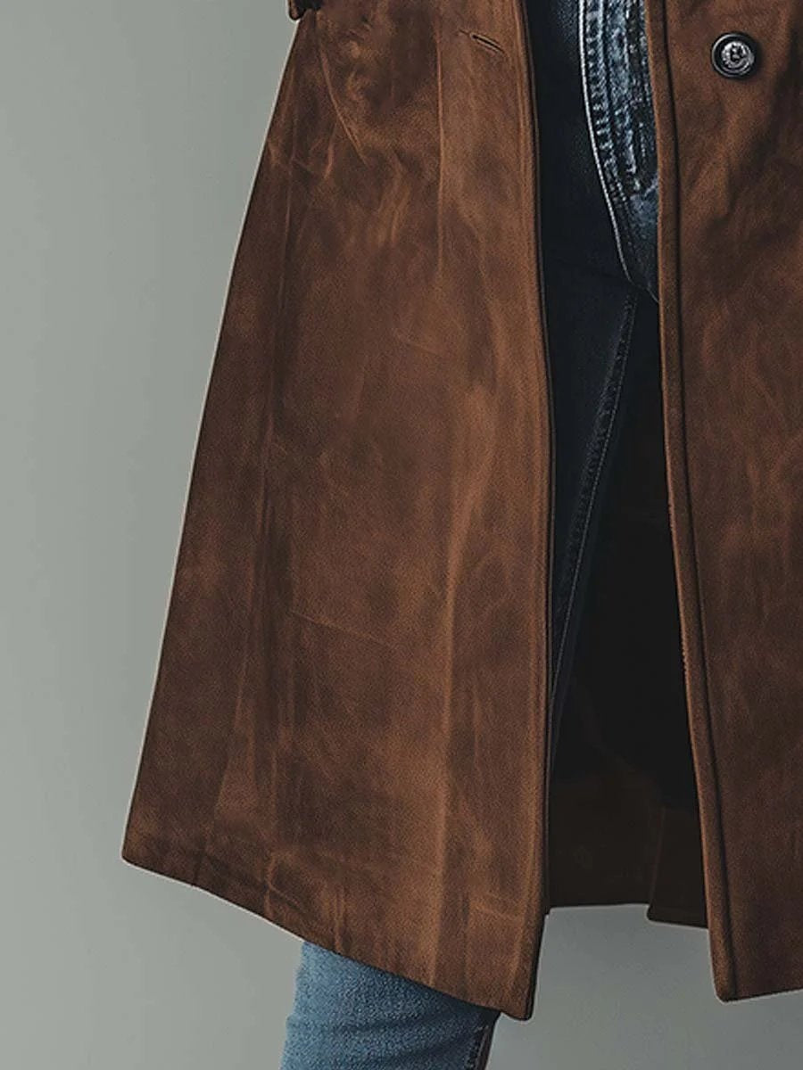 Zoey | Women's Long Suede Trench Coat Double Breasted