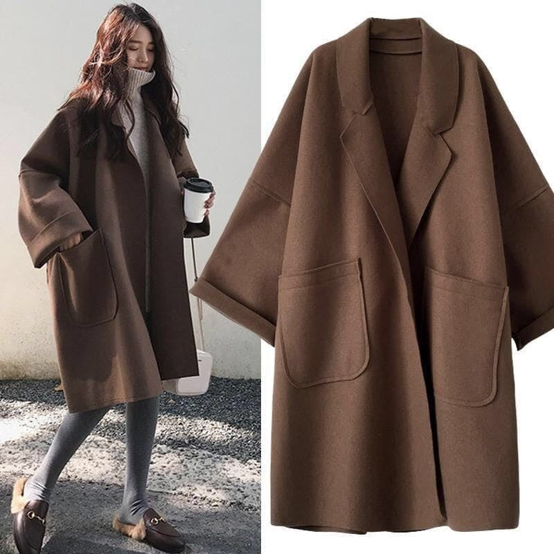 Mackenzie | Women's Long Wool Blend Winter Coat Oversized Lapel Collar