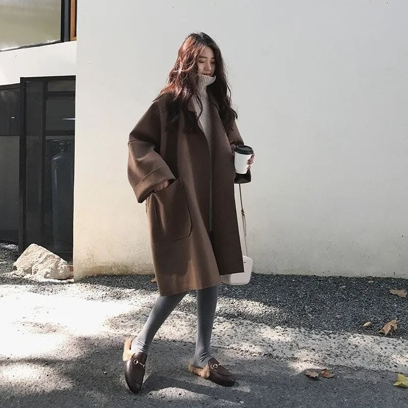 Mackenzie | Women's Long Wool Blend Winter Coat Oversized Lapel Collar