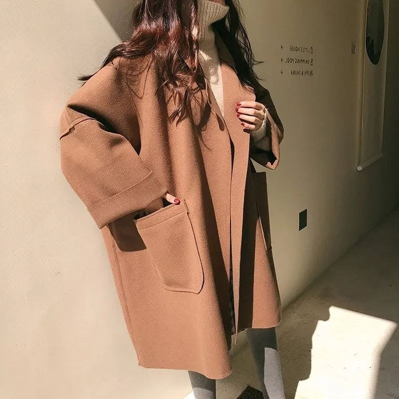 Mackenzie | Women's Long Wool Blend Winter Coat Oversized Lapel Collar