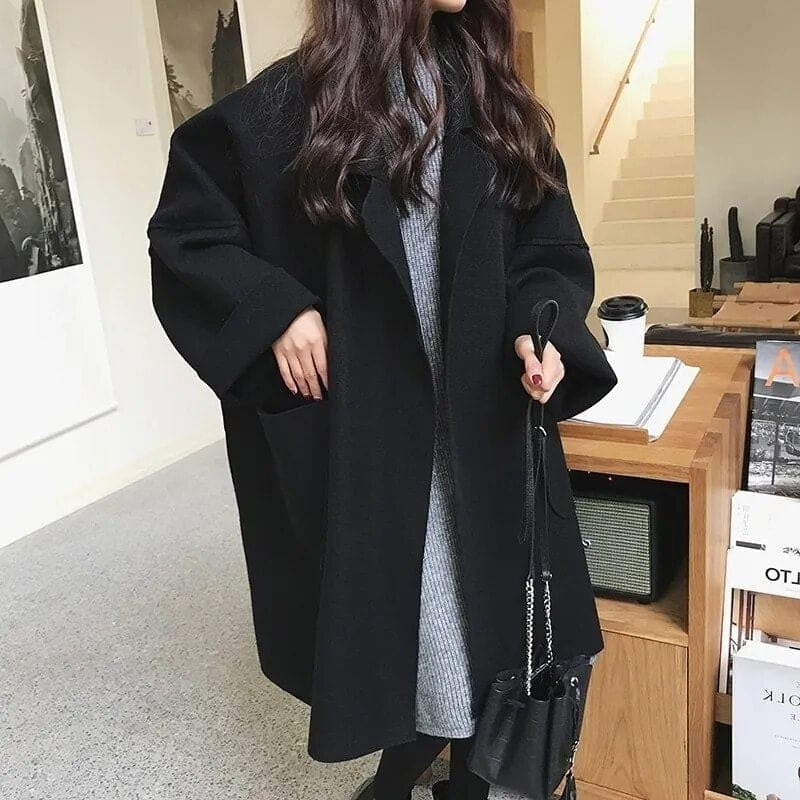 Mackenzie | Women's Long Wool Blend Winter Coat Oversized Lapel Collar
