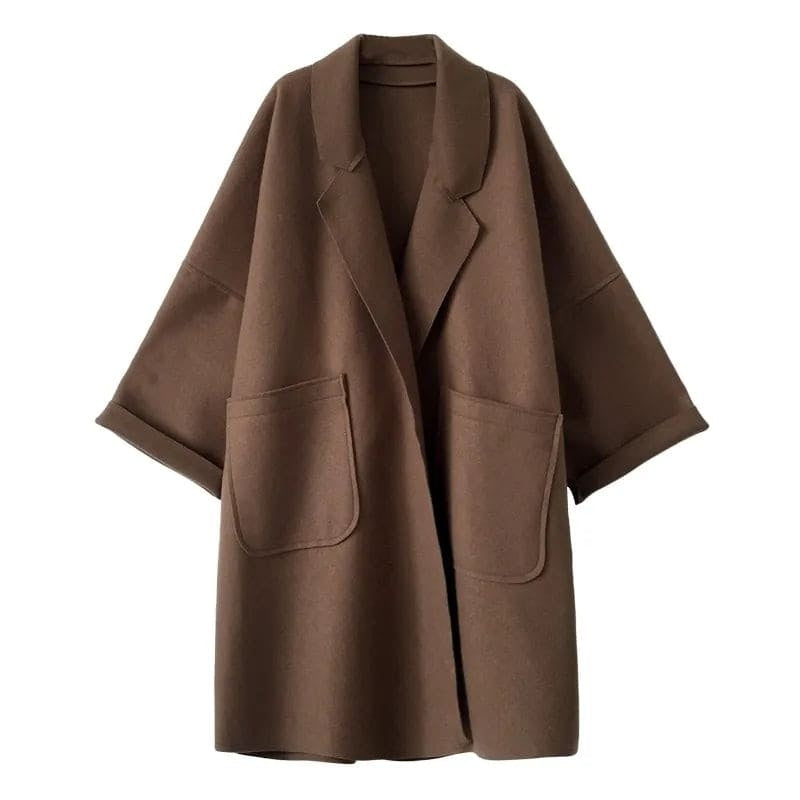 Mackenzie | Women's Long Wool Blend Winter Coat Oversized Lapel Collar