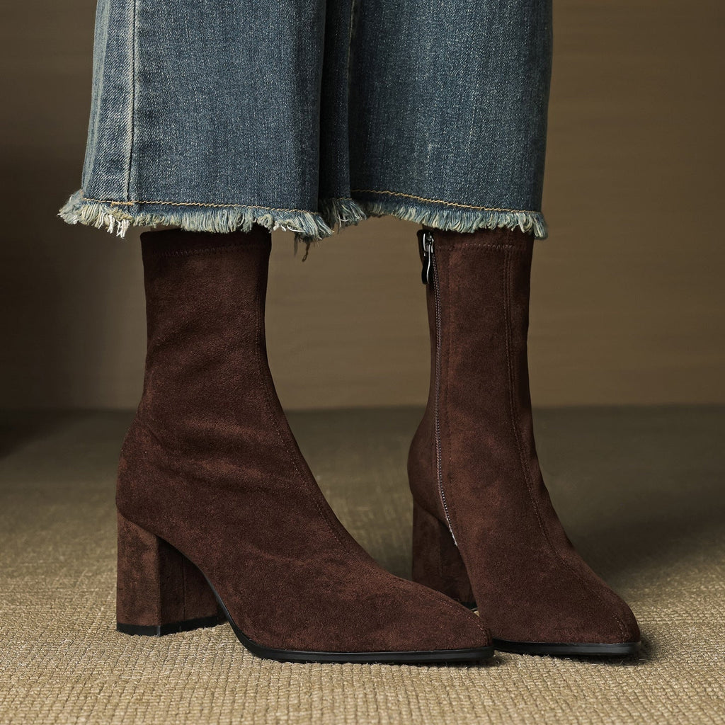 Fiona | Women's Suede Ankle Boots Block Heel Side Zipper
