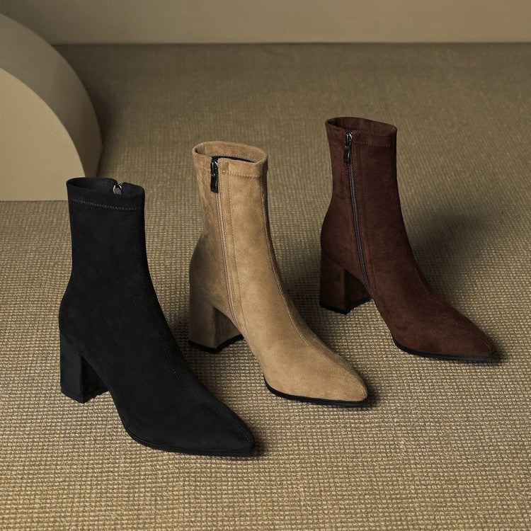 Fiona | Women's Suede Ankle Boots Block Heel Side Zipper