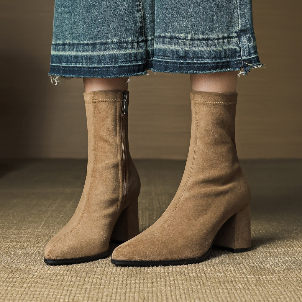 Fiona | Women's Suede Ankle Boots Block Heel Side Zipper