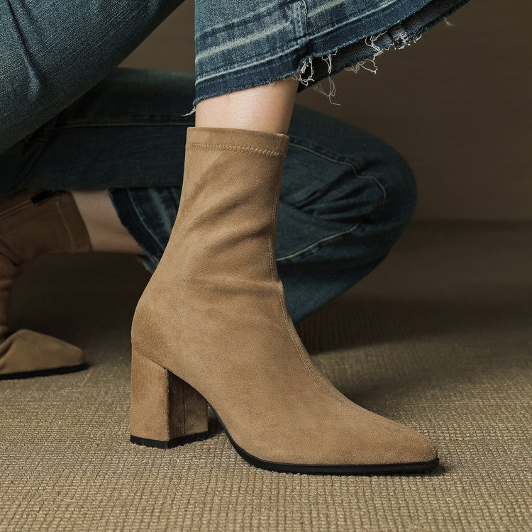 Fiona | Women's Suede Ankle Boots Block Heel Side Zipper