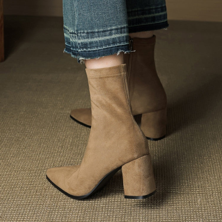 Fiona | Women's Suede Ankle Boots Block Heel Side Zipper