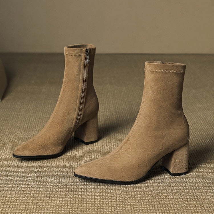 Fiona | Women's Suede Ankle Boots Block Heel Side Zipper