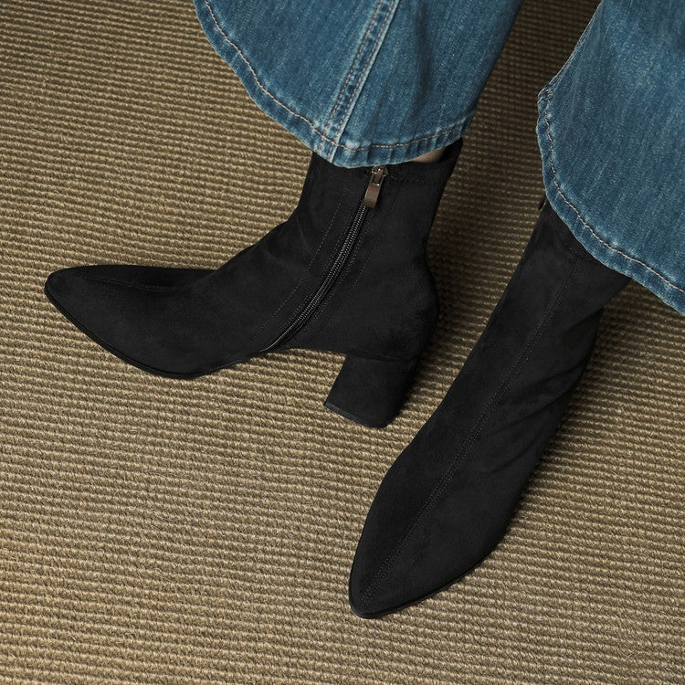 Fiona | Women's Suede Ankle Boots Block Heel Side Zipper