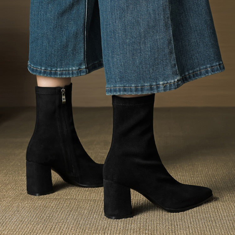 Fiona | Women's Suede Ankle Boots Block Heel Side Zipper