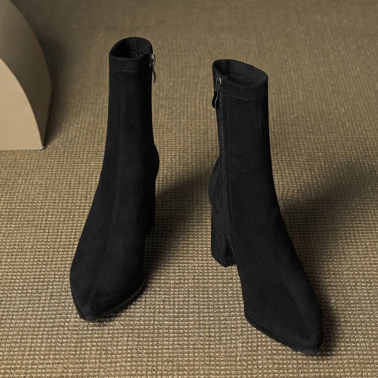 Fiona | Women's Suede Ankle Boots Block Heel Side Zipper