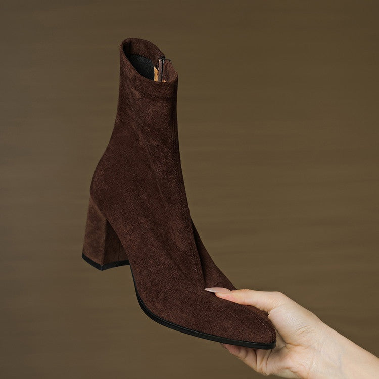 Fiona | Women's Suede Ankle Boots Block Heel Side Zipper