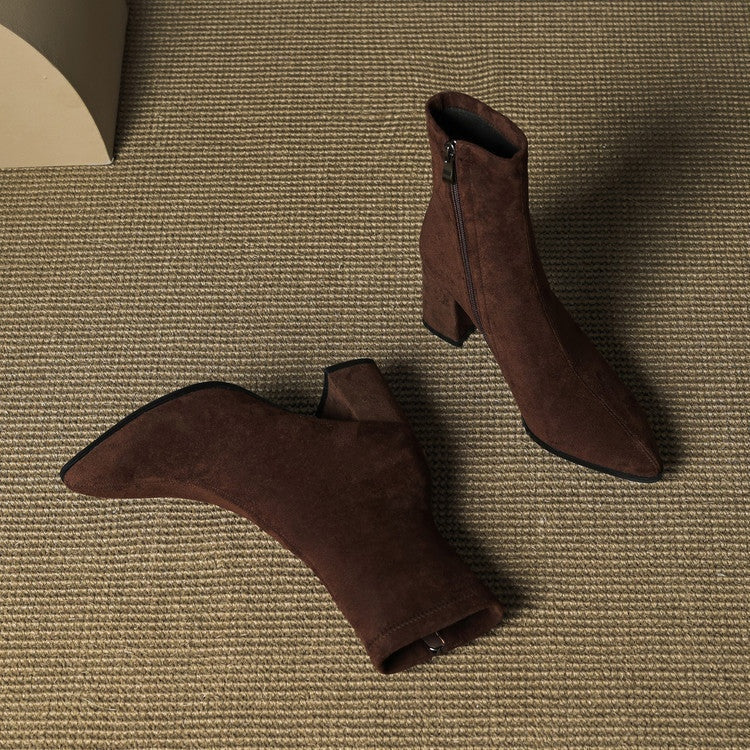 Fiona | Women's Suede Ankle Boots Block Heel Side Zipper