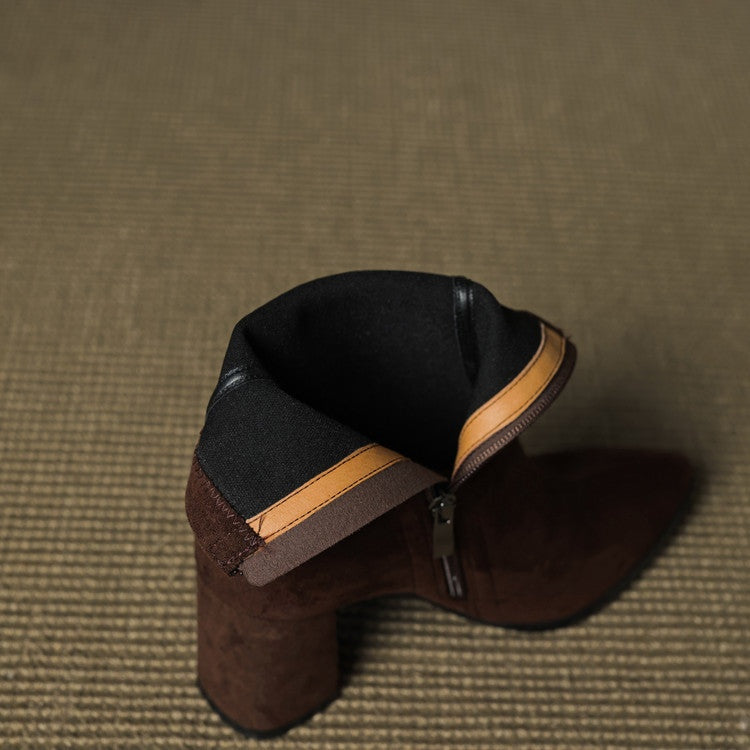 Fiona | Women's Suede Ankle Boots Block Heel Side Zipper