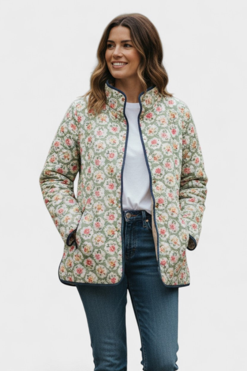Olivia | Women's Floral Patchwork Quilted Jacket Lightweight Fall Coat