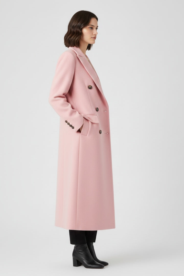 Rachel | Women's Long Peacoat Wool Blend Double Breasted Lapel